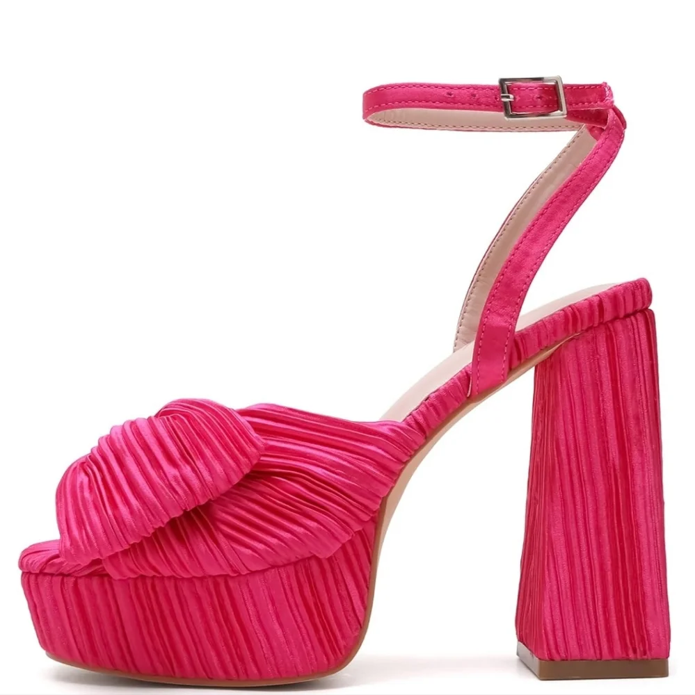 Hot Pink Ankle Strap Chunky High Heels Platform Prom Party Dress Shoes 9
